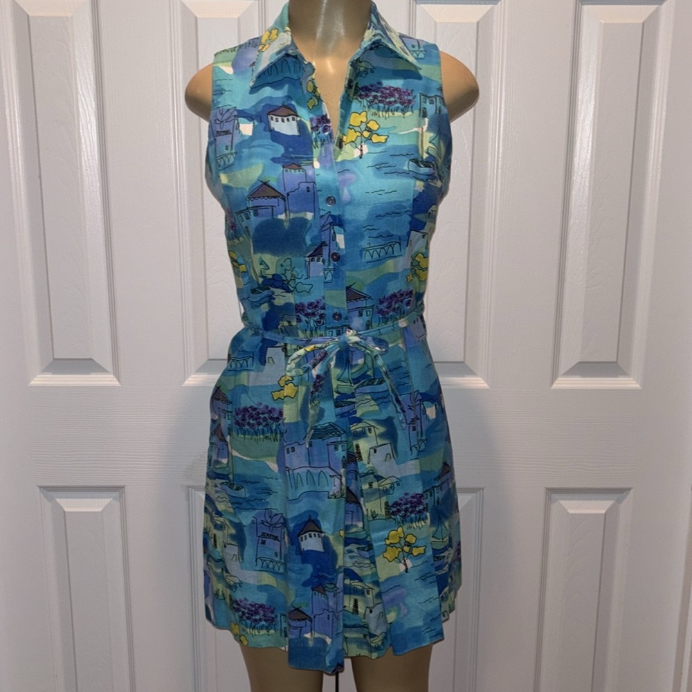 ColdwaterCreek- Blue Sleeveless Collared Dress with Belt size P6 - Picture 2 of 6